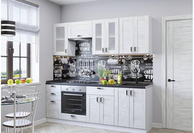Кухонный гарнитур Лофт-01 Nordic Oak, Белый 220 см