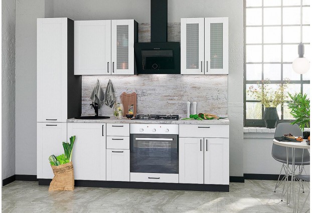 Кухонный гарнитур Лофт-02 Super White, Graphite серый 240 см