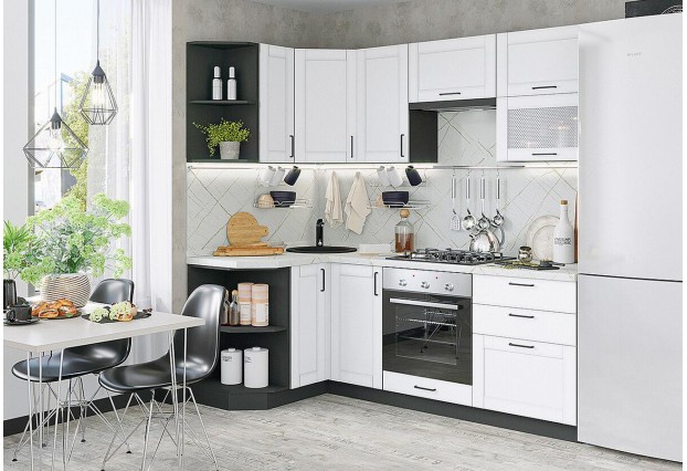 Кухонный гарнитур угловой Лофт-03 Super White, Graphite серый 120/219 см