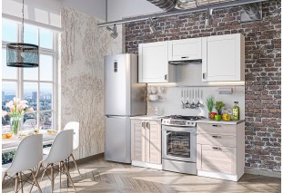 Кухонный гарнитур Лофт-05 Super White/Cappuccino Veralinga, Белый 180 см