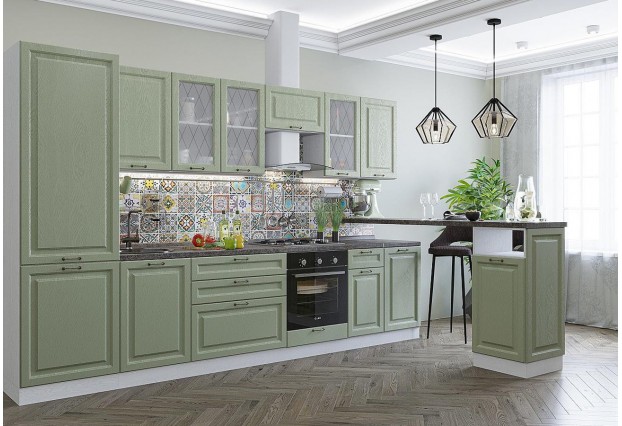 Кухонный гарнитур Ницца-02 Дуб оливковый, Белый 330 см