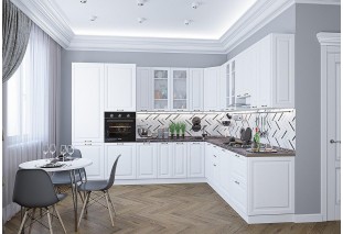 Кухонный гарнитур угловой Ницца-04 Белый, Белый 320/270 см