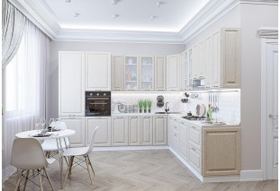 Кухонный гарнитур угловой Ницца-04 Дуб крем, Белый 320/270 см