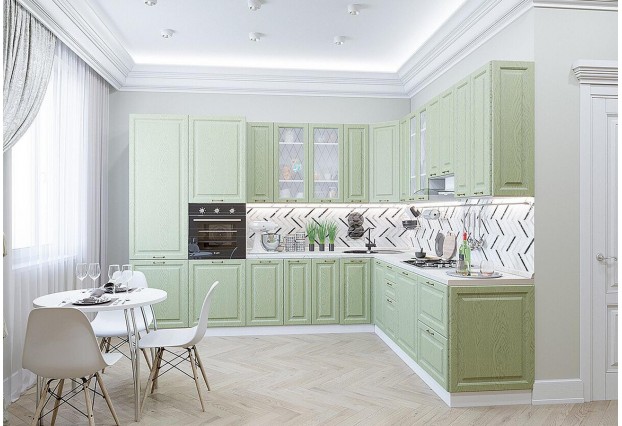 Кухонный гарнитур угловой Ницца-04 Дуб оливковый, Белый 320/270 см