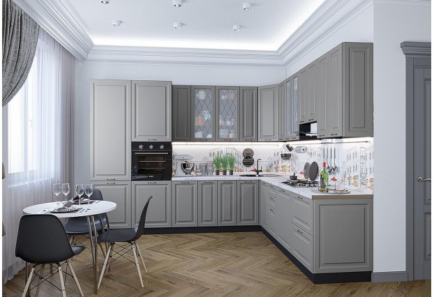 Кухонный гарнитур угловой Ницца-04 Графит, Graphite серый 320/270 см