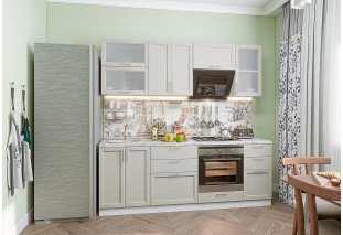 Кухонный гарнитур Сканди-02 Cappuccino Softwood, Белый 220 см