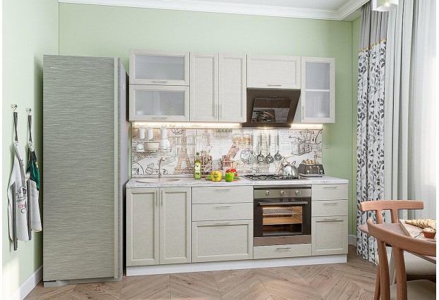 Кухонный гарнитур Сканди-02 Cappuccino Softwood, Белый 220 см