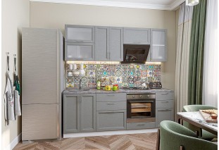 Кухонный гарнитур Сканди-02 Grey Softwood, Белый 220 см