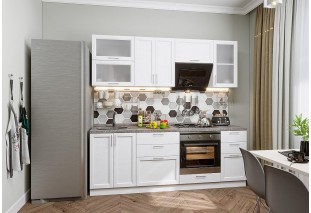 Кухонный гарнитур Сканди-02 White Softwood, Белый 220 см