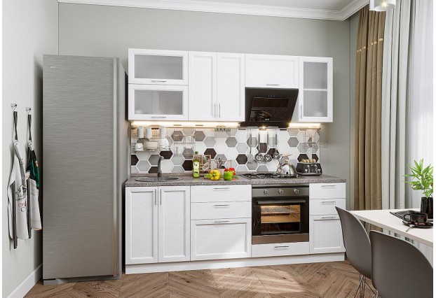 Кухонный гарнитур Сканди-02 White Softwood, Белый 220 см