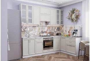 Кухонный гарнитур угловой Сканди-04 Cappuccino Softwood, Белый 265/159 см