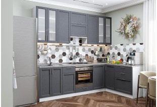 Кухонный гарнитур угловой Сканди-04 Graphite Softwood, Белый 265/159 см