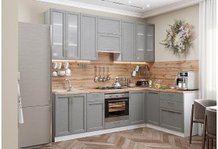 Кухонный гарнитур угловой Сканди-04 Grey Softwood, Белый 265/159 см
