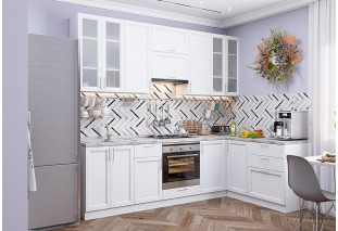 Кухонный гарнитур угловой Сканди-04 White Softwood, Белый 265/159 см