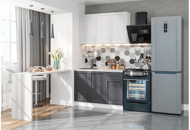 Кухонный гарнитур Сканди-05 White Softwood/Graphite Softwood, Белый 120 см