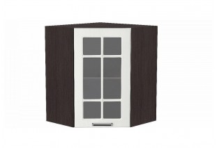 Шкаф верхний угловой остекленный Прага Белое дерево / Graphite 60 х 60 х 71,6 см