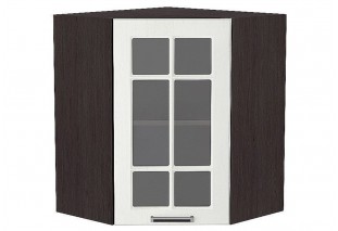 Шкаф верхний угловой остекленный Прага Белое дерево / Graphite 60 х 60 х 92 см