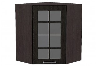 Шкаф верхний угловой остекленный Прага Венге премиум / Graphite 60 х 60 х 92 см