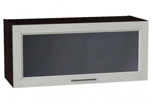 Шкаф верхний горизонтальный остекленный Сканди Cappuccino Softwood / Graphite 80 х 32 х 35,8 см