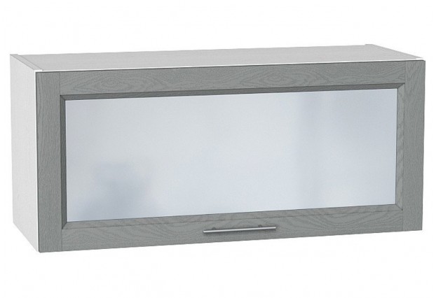 Шкаф верхний горизонтальный остекленный Сканди Grey Softwood / Белый 80 х 32 х 35,8 см