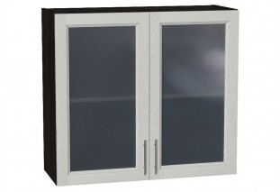 Шкаф верхний с 2-мя остекленными дверцами Сканди Cappuccino Softwood / Graphite 80 х 32 х 71,6 см