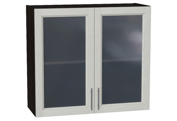 Шкаф верхний с 2-мя остекленными дверцами Сканди Cappuccino Softwood / Graphite 80 х 32 х 71,6 см