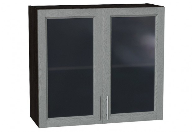 Шкаф верхний с 2-мя остекленными дверцами Сканди Grey Softwood / Graphite 80 х 32 х 71,6 см