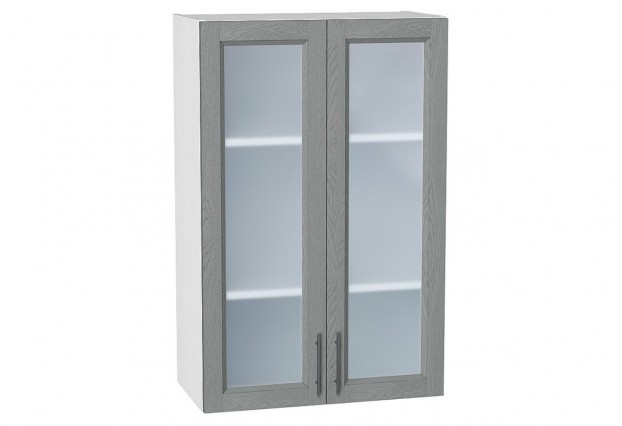 Шкаф верхний с 2-мя остекленными дверцами Сканди Grey Softwood / Белый 60 х 32 х 92 см