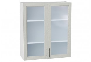 Шкаф верхний с 2-мя остекленными дверцами Сканди Cappuccino Softwood / Белый 80 х 32 х 92 см