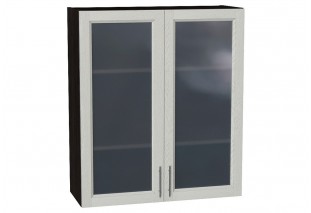 Шкаф верхний с 2-мя остекленными дверцами Сканди Cappuccino Softwood / Graphite 80 х 32 х 92 см