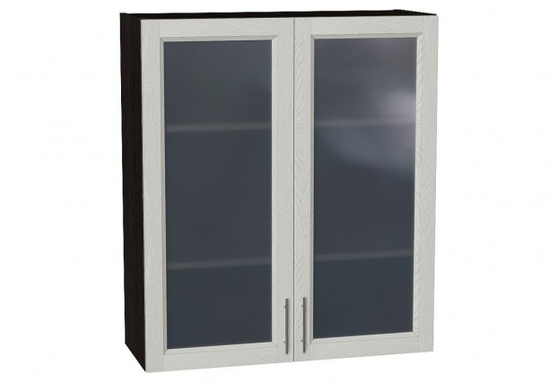 Шкаф верхний с 2-мя остекленными дверцами Сканди Cappuccino Softwood / Graphite 80 х 32 х 92 см