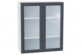 Шкаф верхний с 2-мя остекленными дверцами Сканди Graphite Softwood / Белый 80 х 32 х 92 см