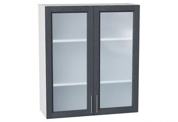 Шкаф верхний с 2-мя остекленными дверцами Сканди Graphite Softwood / Белый 80 х 32 х 92 см
