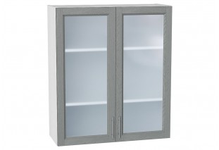 Шкаф верхний с 2-мя остекленными дверцами Сканди Grey Softwood / Белый 80 х 32 х 92 см