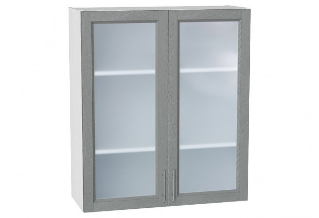Шкаф верхний с 2-мя остекленными дверцами Сканди Grey Softwood / Белый 80 х 32 х 92 см