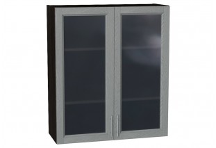 Шкаф верхний с 2-мя остекленными дверцами Сканди Grey Softwood / Graphite 80 х 32 х 92 см