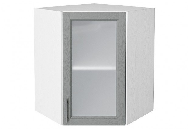 Шкаф верхний угловой остекленный Сканди Grey Softwood / Белый 60 х 60 х 71,6 см
