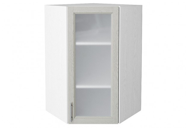 Шкаф верхний угловой остекленный Сканди Cappuccino Softwood / Белый 60 х 60 х 92 см