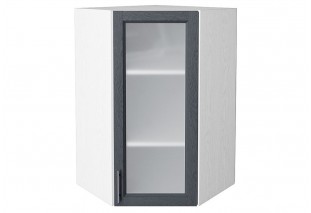 Шкаф верхний угловой остекленный Сканди Graphite Softwood / Белый 60 х 60 х 92 см