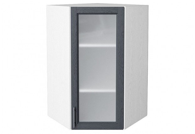 Шкаф верхний угловой остекленный Сканди Graphite Softwood / Белый 60 х 60 х 92 см