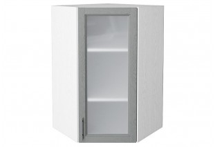 Шкаф верхний угловой остекленный Сканди Grey Softwood / Белый 60 х 60 х 92 см