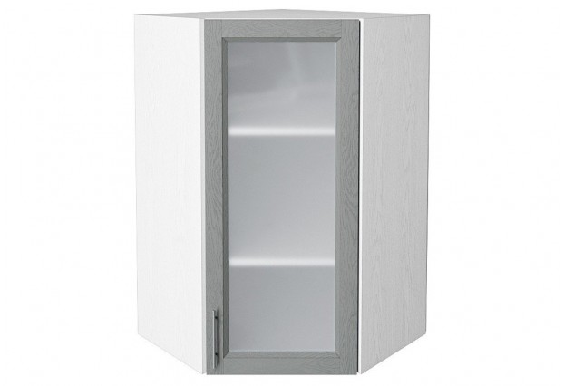 Шкаф верхний угловой остекленный Сканди Grey Softwood / Белый 60 х 60 х 92 см