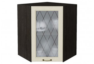 Шкаф верхний угловой остекленный Ницца Дуб крем / Graphite 60 х 60 х 71,6 см