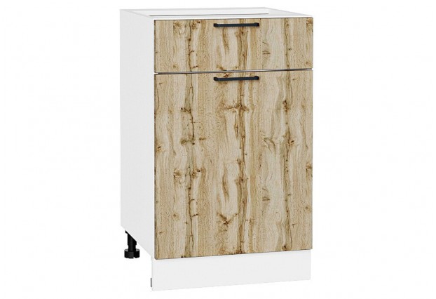Шкаф нижний с 1-ой дверцей и ящиком Флэт Wotan Oak 2S / Белый 50 х 47,8 х 81,6 см