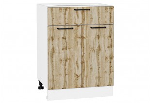 Шкаф нижний с 2-мя дверцами и ящиком Флэт Wotan Oak 2S / Белый 60 х 47,8 х 81,6 см