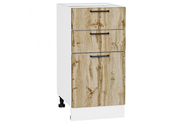 Шкаф нижний с 3-мя ящиками Флэт Wotan Oak 2S / Белый 40 х 47,8 х 81,6 см