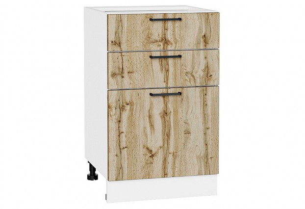 Шкаф нижний с 3-мя ящиками Флэт Wotan Oak 2S / Белый 50 х 47,8 х 81,6 см
