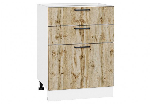 Шкаф нижний с 3-мя ящиками Флэт Wotan Oak 2S / Белый 60 х 47,8 х 81,6 см