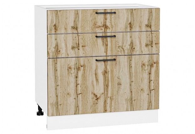 Шкаф нижний с 3-мя ящиками Флэт Wotan Oak 2S / Белый 80 х 47,8 х 81,6 см