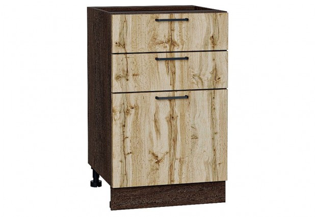 Шкаф нижний с 3-мя ящиками Флэт Wotan Oak 2S / Graphite 50 х 47,8 х 81,6 см
